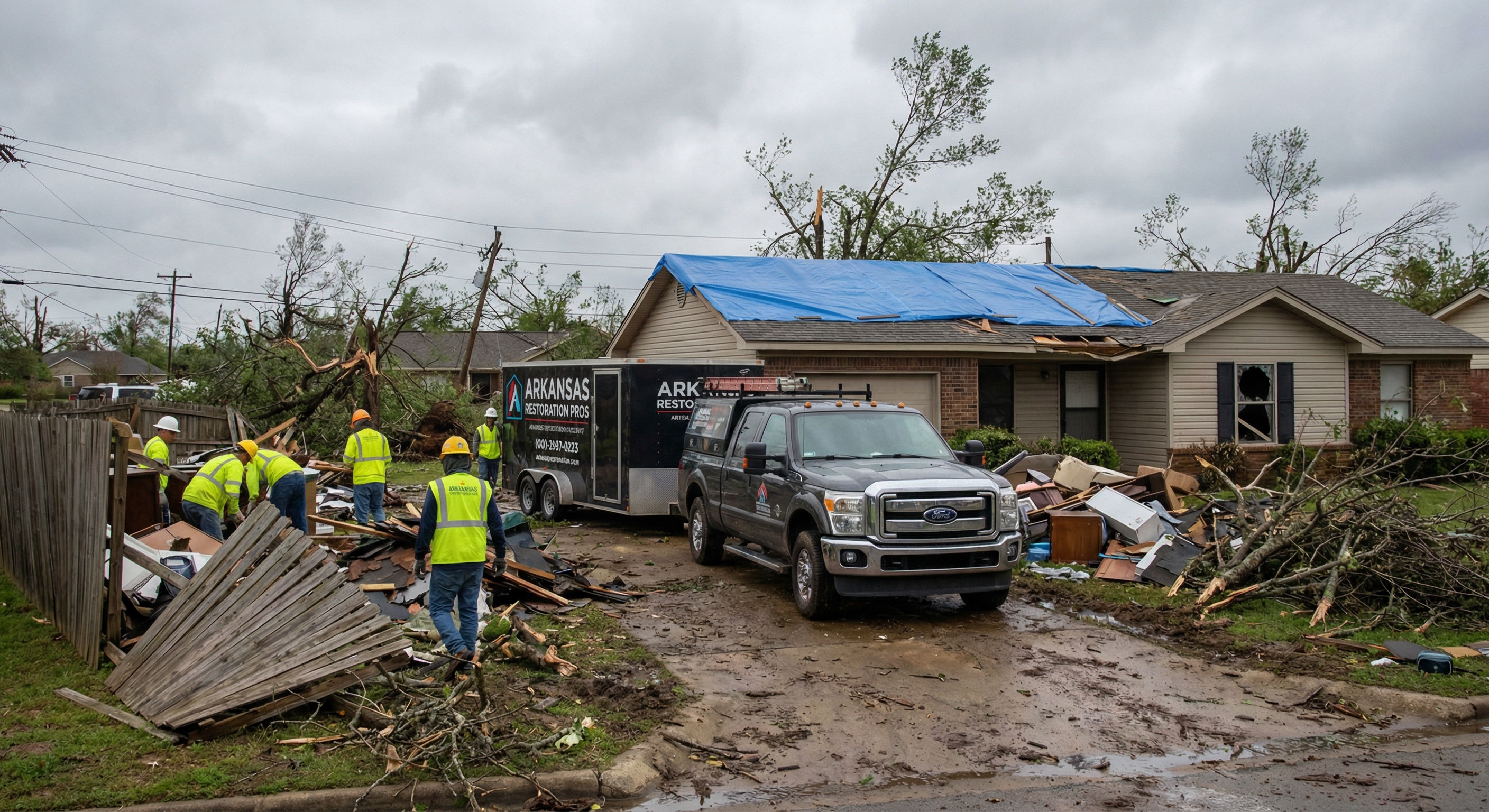 Natural State Tornado Cleanup crew working on storm damage in Bryant AR